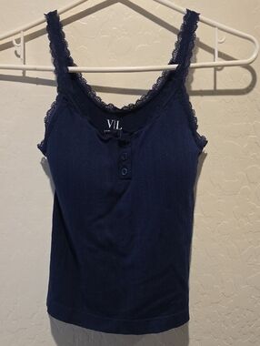 Lace-Trim Ribbed Camisole Tank Top - Blue